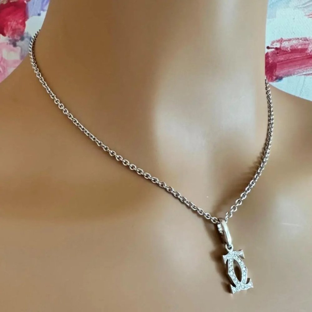 Authentic! Cartier Double C 18k White Gold Diamond Pendant Necklace - Picture 12 of 12